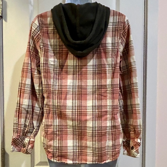 Legacy Falls For Her Dusty Orange Plaid Button Down Top With Knit Hoodie Small - Picture 3 of 9